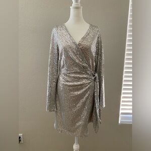 NWT H&M S Silver Sequin Wrap Dress